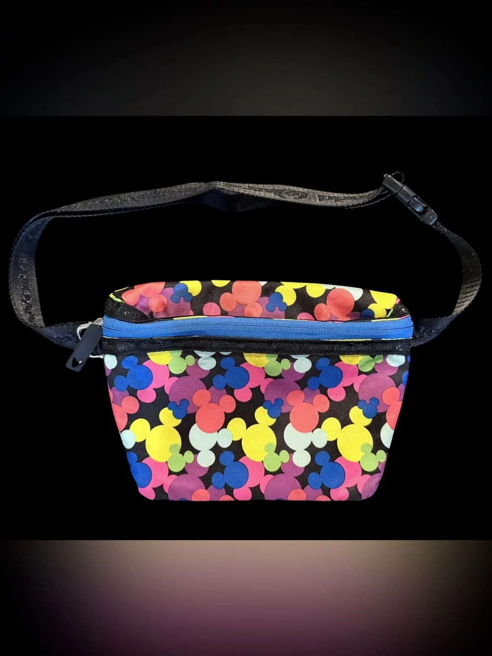 Disney Mickey Mouse Multicolor Print Belt Bag Fanny Pack Zip Adjustable Strap